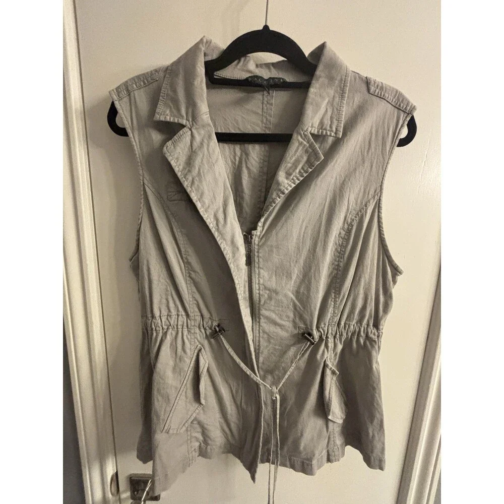 Baccini Beige Utility Safari Vest XL Zip Front Drawstring Waist Cargo‎ Pockets